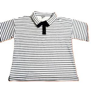 Talbots Women’s Black White Striped Short Sleeve Polo Shirt Size Large